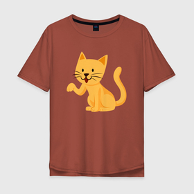 Мужская футболка хлопок Oversize с принтом Милый оранжевый котик в Санкт-Петербурге, 100% хлопок | свободный крой, круглый ворот, “спинка” длиннее передней части | 