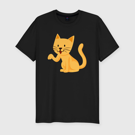 Мужская футболка хлопок Slim с принтом Милый оранжевый котик в Тюмени, 92% хлопок, 8% лайкра | приталенный силуэт, круглый вырез ворота, длина до линии бедра, короткий рукав | 