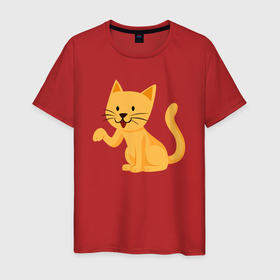 Мужская футболка хлопок с принтом Милый оранжевый котик в Белгороде, 100% хлопок | прямой крой, круглый вырез горловины, длина до линии бедер, слегка спущенное плечо. | 