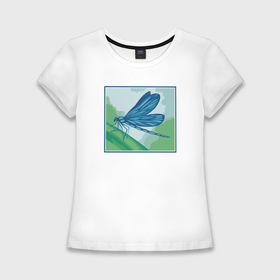 Женская футболка хлопок Slim с принтом Blue dragonfly в Кировске,  |  | Тематика изображения на принте: 