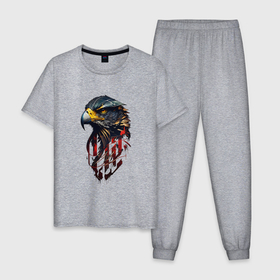 Мужская пижама хлопок с принтом Беркут хищная птица в Белгороде, 100% хлопок | брюки и футболка прямого кроя, без карманов, на брюках мягкая резинка на поясе и по низу штанин
 | 