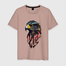 Мужская футболка хлопок с принтом Беркут хищная птица в Тюмени, 100% хлопок | прямой крой, круглый вырез горловины, длина до линии бедер, слегка спущенное плечо. | 