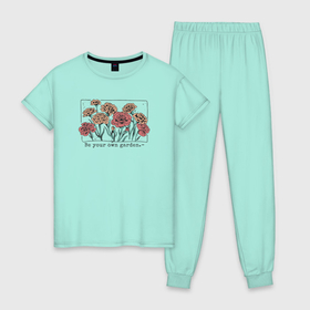 Женская пижама хлопок с принтом Be your own garden , 100% хлопок | брюки и футболка прямого кроя, без карманов, на брюках мягкая резинка на поясе и по низу штанин | 