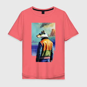 Мужская футболка хлопок Oversize с принтом Существо от нейросети в Санкт-Петербурге, 100% хлопок | свободный крой, круглый ворот, “спинка” длиннее передней части | 