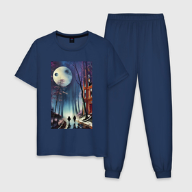 Мужская пижама хлопок с принтом Двое в лунном свете   психоделика в Белгороде, 100% хлопок | брюки и футболка прямого кроя, без карманов, на брюках мягкая резинка на поясе и по низу штанин
 | 