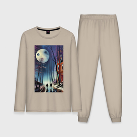 Мужская пижама с лонгсливом хлопок с принтом Двое в лунном свете   психоделика в Курске,  |  | 
