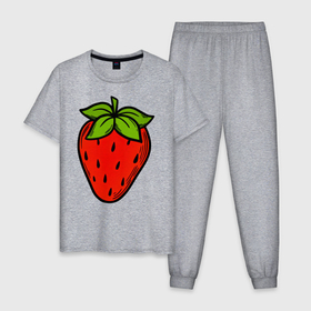 Мужская пижама хлопок с принтом Красная клубника в Петрозаводске, 100% хлопок | брюки и футболка прямого кроя, без карманов, на брюках мягкая резинка на поясе и по низу штанин
 | 