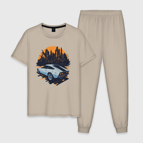Мужская пижама хлопок с принтом Авто спорткар в Курске, 100% хлопок | брюки и футболка прямого кроя, без карманов, на брюках мягкая резинка на поясе и по низу штанин
 | 