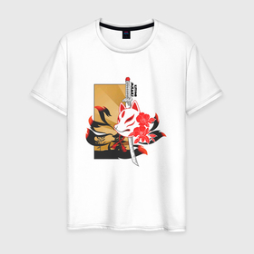Мужская футболка хлопок с принтом Nine tailed fox, misaki kitsune. в Кировске, 100% хлопок | прямой крой, круглый вырез горловины, длина до линии бедер, слегка спущенное плечо. | 