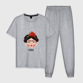 Мужская пижама хлопок с принтом Фрида портрет в Петрозаводске, 100% хлопок | брюки и футболка прямого кроя, без карманов, на брюках мягкая резинка на поясе и по низу штанин
 | 