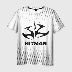 Мужская футболка 3D с принтом Hitman с потертостями на светлом фоне в Тюмени, 100% полиэфир | прямой крой, круглый вырез горловины, длина до линии бедер | Тематика изображения на принте: 