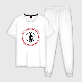 Мужская пижама хлопок с принтом Символ Tomb Raider и красная краска вокруг в Петрозаводске, 100% хлопок | брюки и футболка прямого кроя, без карманов, на брюках мягкая резинка на поясе и по низу штанин
 | 