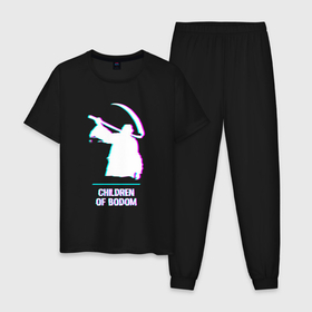 Мужская пижама хлопок с принтом Children of Bodom glitch rock в Екатеринбурге, 100% хлопок | брюки и футболка прямого кроя, без карманов, на брюках мягкая резинка на поясе и по низу штанин
 | 
