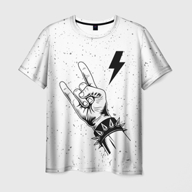 Мужская футболка 3D с принтом AC DC и рок символ в Курске, 100% полиэфир | прямой крой, круглый вырез горловины, длина до линии бедер | 