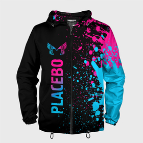 Мужская ветровка 3D с принтом Placebo   neon gradient: по вертикали в Санкт-Петербурге, 100% полиэстер | подол и капюшон оформлены резинкой с фиксаторами, два кармана без застежек по бокам, один потайной карман на груди | 