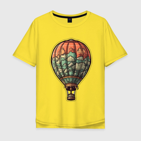 Мужская футболка хлопок Oversize с принтом Воздушный шар с рисунком облаков в Курске, 100% хлопок | свободный крой, круглый ворот, “спинка” длиннее передней части | Тематика изображения на принте: 