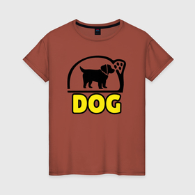 Женская футболка хлопок с принтом Силуэт щенка с надписью Dog в Новосибирске, 100% хлопок | прямой крой, круглый вырез горловины, длина до линии бедер, слегка спущенное плечо | 