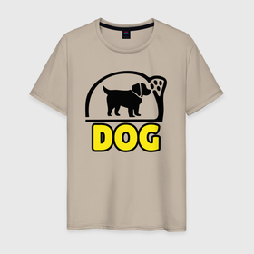 Мужская футболка хлопок с принтом Силуэт щенка с надписью Dog , 100% хлопок | прямой крой, круглый вырез горловины, длина до линии бедер, слегка спущенное плечо. | 