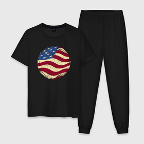 Мужская пижама хлопок с принтом Flag USA , 100% хлопок | брюки и футболка прямого кроя, без карманов, на брюках мягкая резинка на поясе и по низу штанин
 | Тематика изображения на принте: 
