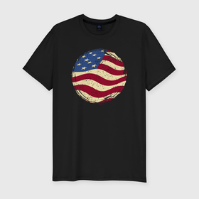 Мужская футболка хлопок Slim с принтом Flag USA , 92% хлопок, 8% лайкра | приталенный силуэт, круглый вырез ворота, длина до линии бедра, короткий рукав | Тематика изображения на принте: 