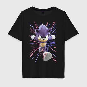 Мужская футболка хлопок Oversize с принтом Sonic is running в Курске, 100% хлопок | свободный крой, круглый ворот, “спинка” длиннее передней части | Тематика изображения на принте: 