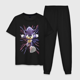 Мужская пижама хлопок с принтом Sonic is running в Курске, 100% хлопок | брюки и футболка прямого кроя, без карманов, на брюках мягкая резинка на поясе и по низу штанин
 | Тематика изображения на принте: 