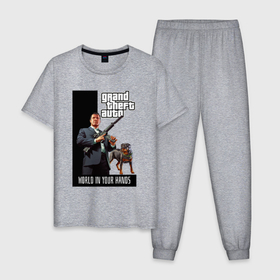 Мужская пижама хлопок с принтом GTA Майкл де Санта в Курске, 100% хлопок | брюки и футболка прямого кроя, без карманов, на брюках мягкая резинка на поясе и по низу штанин
 | Тематика изображения на принте: 