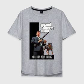 Мужская футболка хлопок Oversize с принтом GTA Майкл де Санта в Курске, 100% хлопок | свободный крой, круглый ворот, “спинка” длиннее передней части | Тематика изображения на принте: 