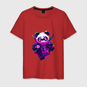 Мужская футболка хлопок с принтом Аниме панда в неоновых красках , 100% хлопок | прямой крой, круглый вырез горловины, длина до линии бедер, слегка спущенное плечо. | 