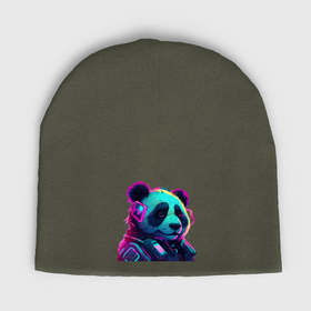 Мужская шапка демисезонная с принтом Милая панда в неоновых лучах ,  |  | Тематика изображения на принте: 