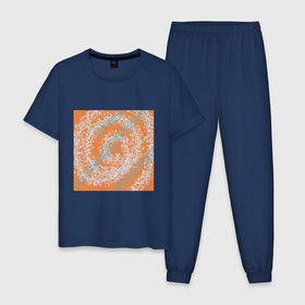 Мужская пижама хлопок с принтом Оранжевый водоворот в Новосибирске, 100% хлопок | брюки и футболка прямого кроя, без карманов, на брюках мягкая резинка на поясе и по низу штанин
 | 