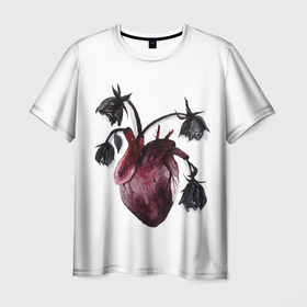 Мужская футболка 3D с принтом Увядшее сердце: поникнувшие розы в Петрозаводске, 100% полиэфир | прямой крой, круглый вырез горловины, длина до линии бедер | Тематика изображения на принте: 