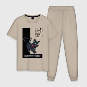 Мужская пижама хлопок с принтом Котик из Hi Fi Rush в Ухте, 100% хлопок | брюки и футболка прямого кроя, без карманов, на брюках мягкая резинка на поясе и по низу штанин
 | 