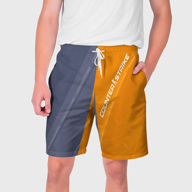 Мужские шорты 3D с принтом Counter Strike 2 Blue Orange Pattern в Санкт-Петербурге,  полиэстер 100% | прямой крой, два кармана без застежек по бокам. Мягкая трикотажная резинка на поясе, внутри которой широкие завязки. Длина чуть выше колен | 