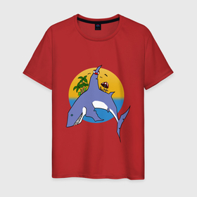 Мужская футболка хлопок с принтом Летняя акула в Курске, 100% хлопок | прямой крой, круглый вырез горловины, длина до линии бедер, слегка спущенное плечо. | 