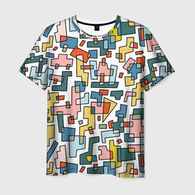 Мужская футболка 3D с принтом цветная геометрия   дистинкция в Белгороде, 100% полиэфир | прямой крой, круглый вырез горловины, длина до линии бедер | 