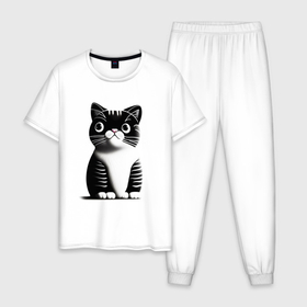Мужская пижама хлопок с принтом Полосатый кот в Петрозаводске, 100% хлопок | брюки и футболка прямого кроя, без карманов, на брюках мягкая резинка на поясе и по низу штанин
 | 