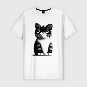 Мужская футболка хлопок Slim с принтом Полосатый кот в Петрозаводске, 92% хлопок, 8% лайкра | приталенный силуэт, круглый вырез ворота, длина до линии бедра, короткий рукав | 