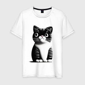 Мужская футболка хлопок с принтом Полосатый кот в Петрозаводске, 100% хлопок | прямой крой, круглый вырез горловины, длина до линии бедер, слегка спущенное плечо. | 