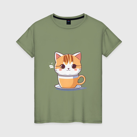 Женская футболка хлопок с принтом коты это жидкость, в чашке кофе в Петрозаводске, 100% хлопок | прямой крой, круглый вырез горловины, длина до линии бедер, слегка спущенное плечо | 