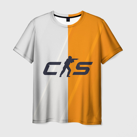 Мужская футболка 3D с принтом Counter Strike 2 White Orange Stripes в Новосибирске, 100% полиэфир | прямой крой, круглый вырез горловины, длина до линии бедер | 