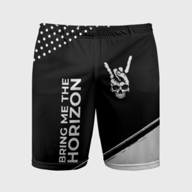 Мужские шорты спортивные с принтом Bring Me the Horizon и рок символ на темном фоне ,  |  | 