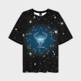Мужская футболка oversize 3D с принтом Телец знак зодиака на звездном небе в Новосибирске,  |  | 