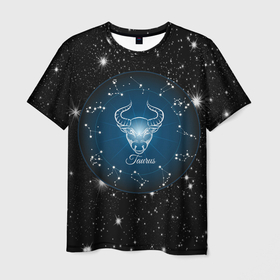 Мужская футболка 3D с принтом Телец знак зодиака на звездном небе в Белгороде, 100% полиэфир | прямой крой, круглый вырез горловины, длина до линии бедер | 