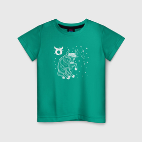 Детская футболка хлопок с принтом Бык Taurus телец по зодиаку в Белгороде, 100% хлопок | круглый вырез горловины, полуприлегающий силуэт, длина до линии бедер | 