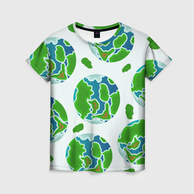 Женская футболка 3D с принтом Планета земля, земной шар в Петрозаводске, 100% полиэфир ( синтетическое хлопкоподобное полотно) | прямой крой, круглый вырез горловины, длина до линии бедер | 