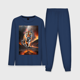 Мужская пижама с лонгсливом хлопок с принтом Тигр идущей по горящей лаве в Кировске,  |  | 