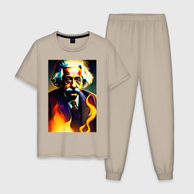 Мужская пижама хлопок с принтом Голова Альберта Эйнштейна в Курске, 100% хлопок | брюки и футболка прямого кроя, без карманов, на брюках мягкая резинка на поясе и по низу штанин
 | 