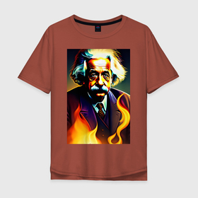 Мужская футболка хлопок Oversize с принтом Голова Альберта Эйнштейна в Екатеринбурге, 100% хлопок | свободный крой, круглый ворот, “спинка” длиннее передней части | 
