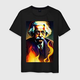 Мужская футболка хлопок с принтом Голова Альберта Эйнштейна в Екатеринбурге, 100% хлопок | прямой крой, круглый вырез горловины, длина до линии бедер, слегка спущенное плечо. | 